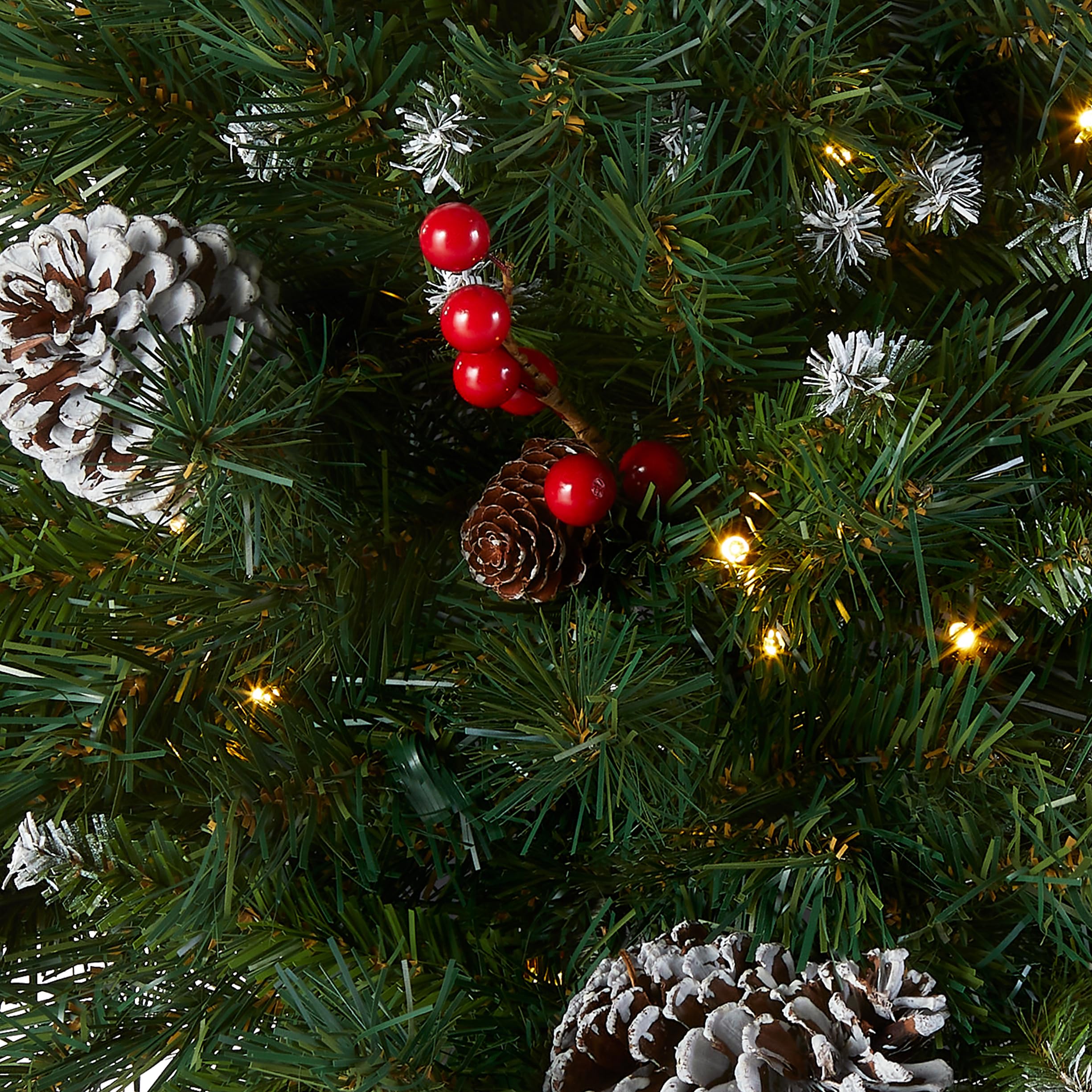 National Tree Company National Tree 18 Inch Frosted Urn Filler With Cones, Red Berries, Tripod Stake And 35 Warm White Battery O